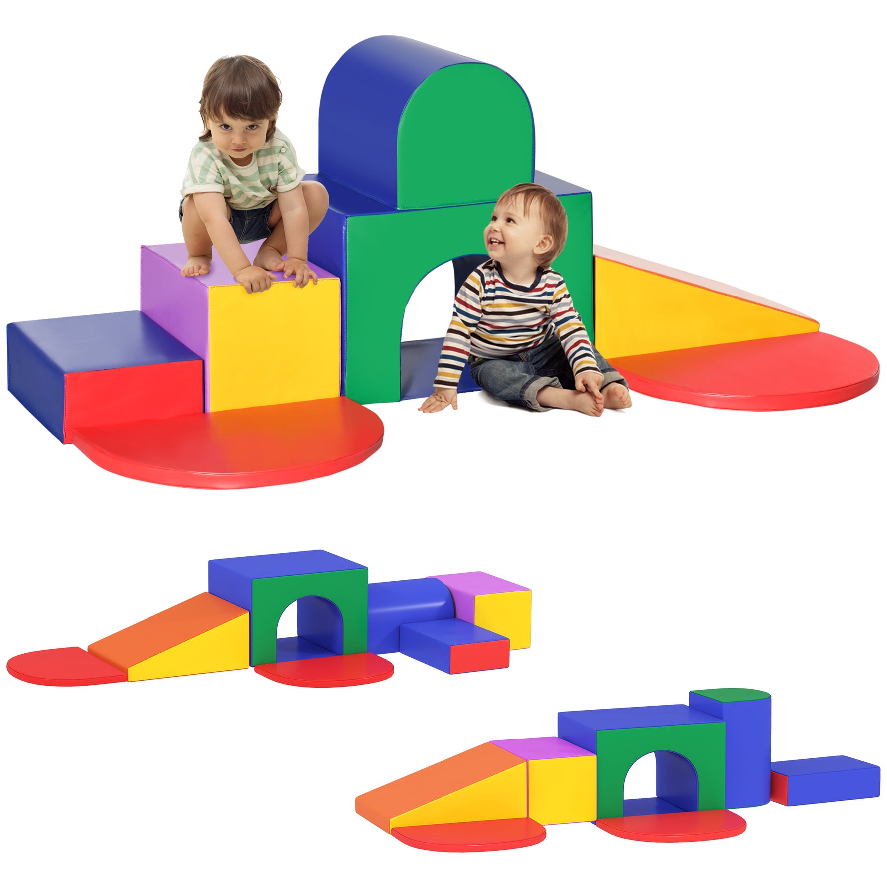 7PCS Parcours motricité bébé, jouet d'escalade, mousse blocs de construction avec revêtement synthétique, jouets éducatifs pour enfants d'âge préscolaire, multicolore