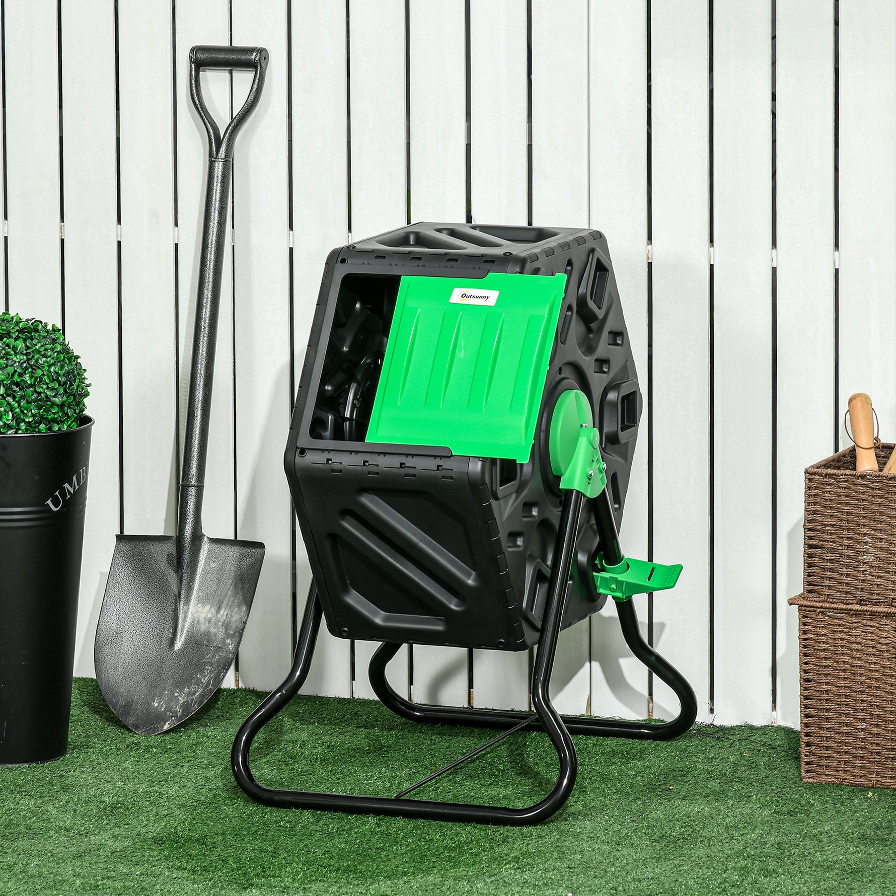 Composteur de jardin bac composteur pour jardin rotatif 360° en polypropylène 65 L 24 trous 60 x 49 x 77 cm noir