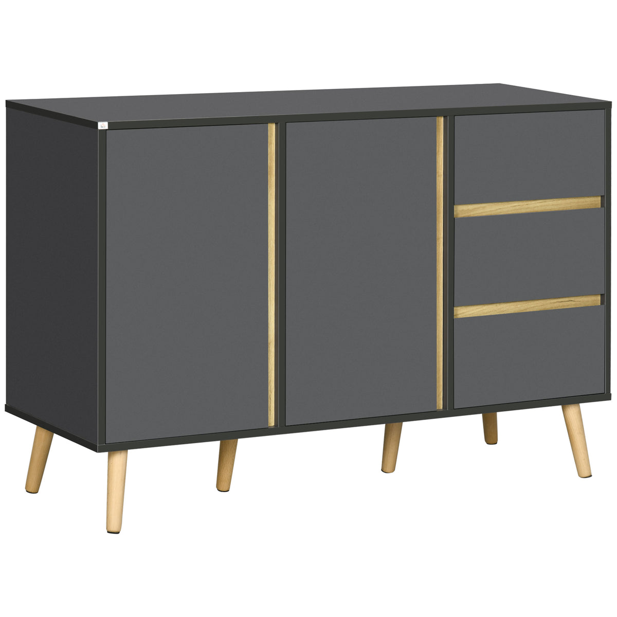 Buffet bas meuble de rangement sur pieds style scandinave 2 portes 3 tiroirs 120 x 40 x 80 cm gris anthracite