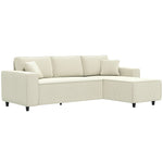 Canapé d'angle réversible 3 places moderne avec coussins inclus, tissu velours côtelé, crème
