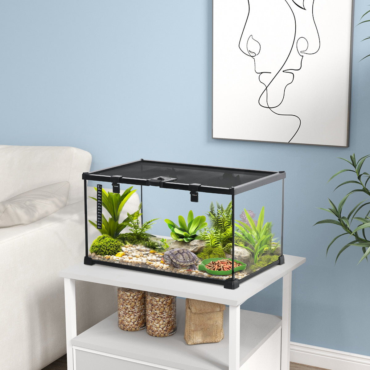 Boîte à reptiles boîte d'élevage de reptiles habitat de terrarium transparent couvercle coulissant noir