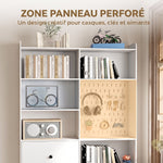 Bibliothèque, Étagère 6 Niveaux, 120 x 30 x 200 cm, Meuble de Rangement avec 2 Tiroirs et Panneau Perforé, Blanc