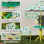 Children's Outdoor Patio Set with 2 Folding Chairs and Parasol, Jungle Theme, for Garden, Terrace, Green
