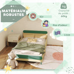 Cama infantil, cama de suelo para niños de 3 a 10 años con barrera de seguridad, somier de láminas incluido, verde