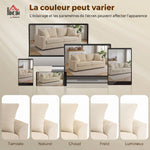 Canapé 3 places 212 cm avec 2 coussins à ressorts, tissu velours côtelé, pour salon, chambre, bureau à domicile, crème