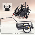 Fahrradanhänger, Transportanhänger für Fahrräder, 70 l, 155 L × 71,5 B × 77 H cm, Klappdeichsel mit universeller Befestigung, Stahl, maximale Traglast 40 kg, schwarz