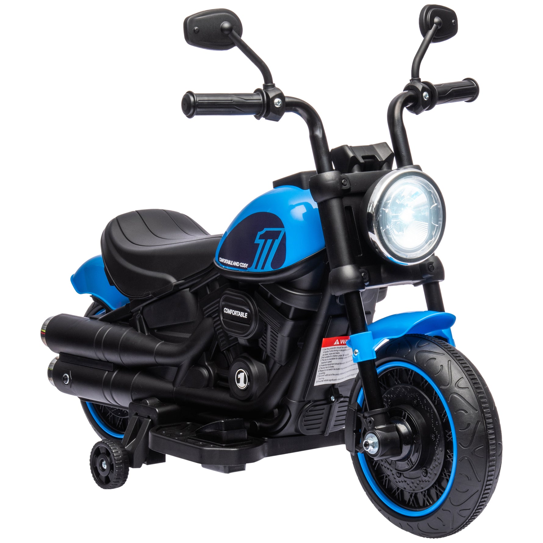 Moto électrique pour enfants 3 km/h 6V avec phare LED 2 roues d'entraînement de 18 à 36 mois avec moteur puissant bleu