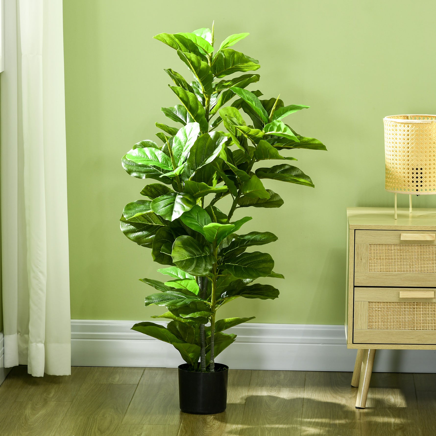 Lot de 2 plantes artificielles figuiers artificiels à feuilles arbre artificiel avec pot inclus hauteur 110 cm vert
