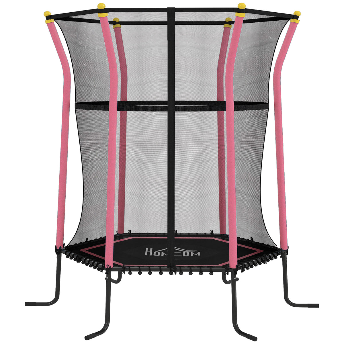 Trampoline pour enfant 1,22 x 1,11 x 1,9 m filet de sécurité porte zippée 6 poteaux rembourrés inclus rose noir