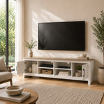 Meuble TV 175 cm, Meuble Télé pour Téléviseur jusqu'à 55 Pouces avec 2 Portes et 4 Compartiments Ouverts, Chêne et Blanc