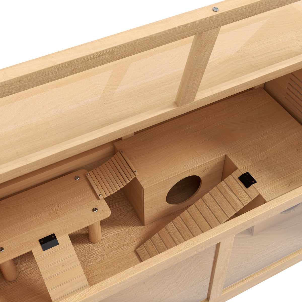 Cage hamster en bois habitat grand pour rongeur ventilation couvercle ouvrant et accessoires 85x45x44cm bois naturel