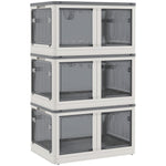 Boîtes de rangement pliables et empilables 69L en plastique avec couvercle et 4 roulettes, accès à 5 côtés, blanc