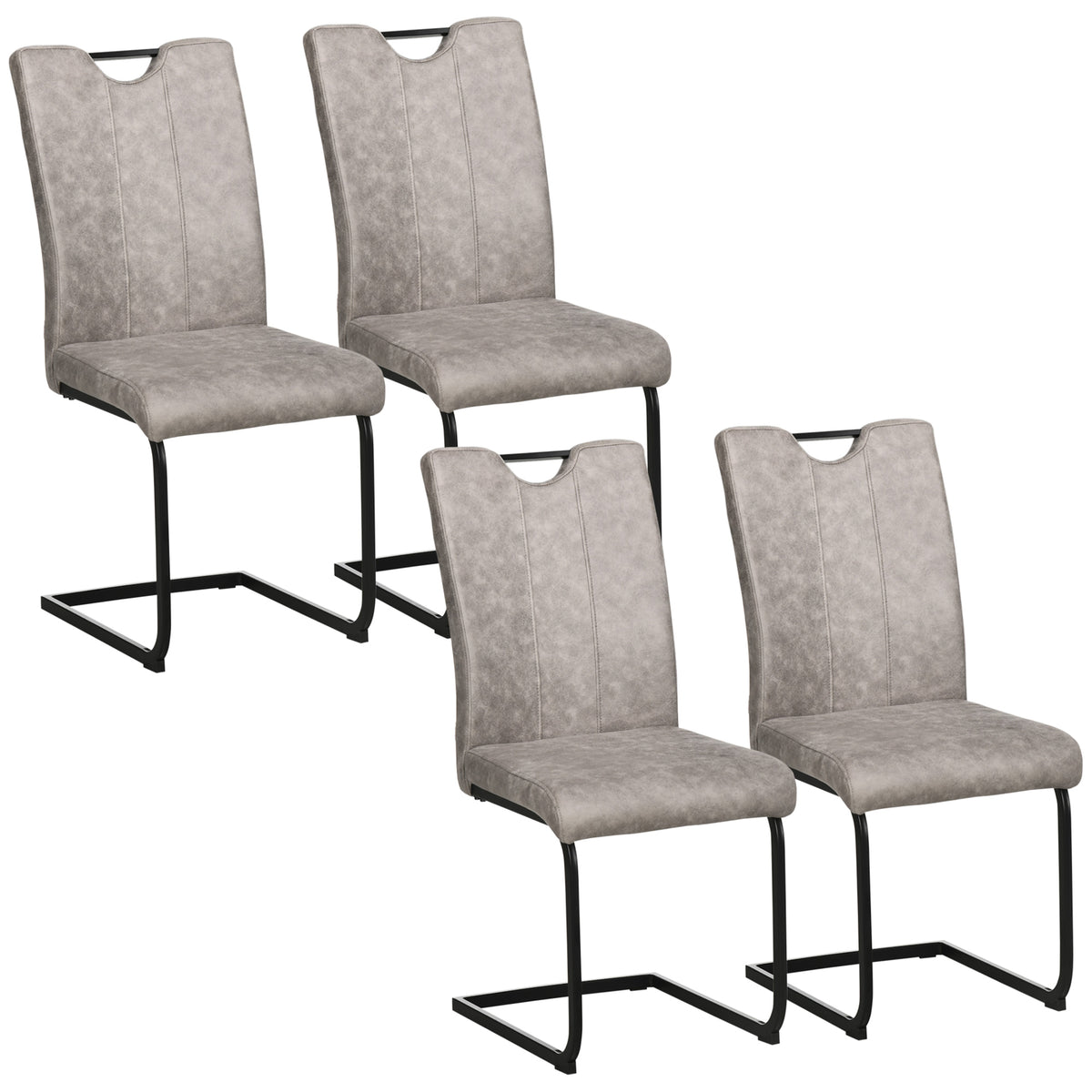 Lot de 4 chaises de salle à manger revêtement microfibre avec pieds luge en acier et poignée 43 x 58,5 x 99,5 cm marron