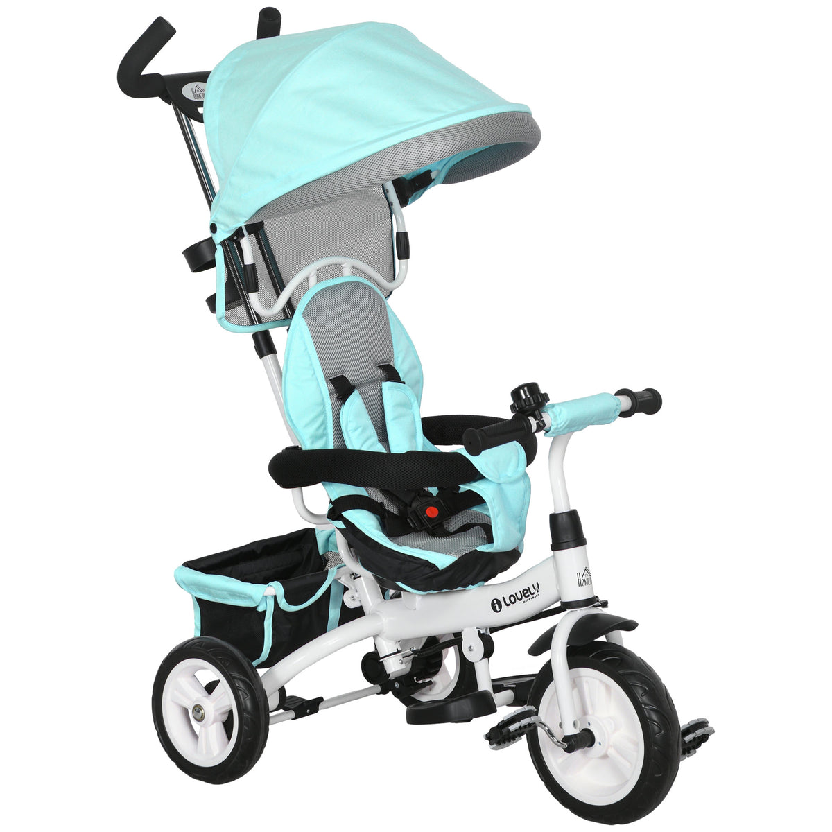 Tricycle 6 en 1 pour enfants, auvent, ceinture de sécurité 5 points, rangement, repose-pieds, frein, 1-5 ans, vert