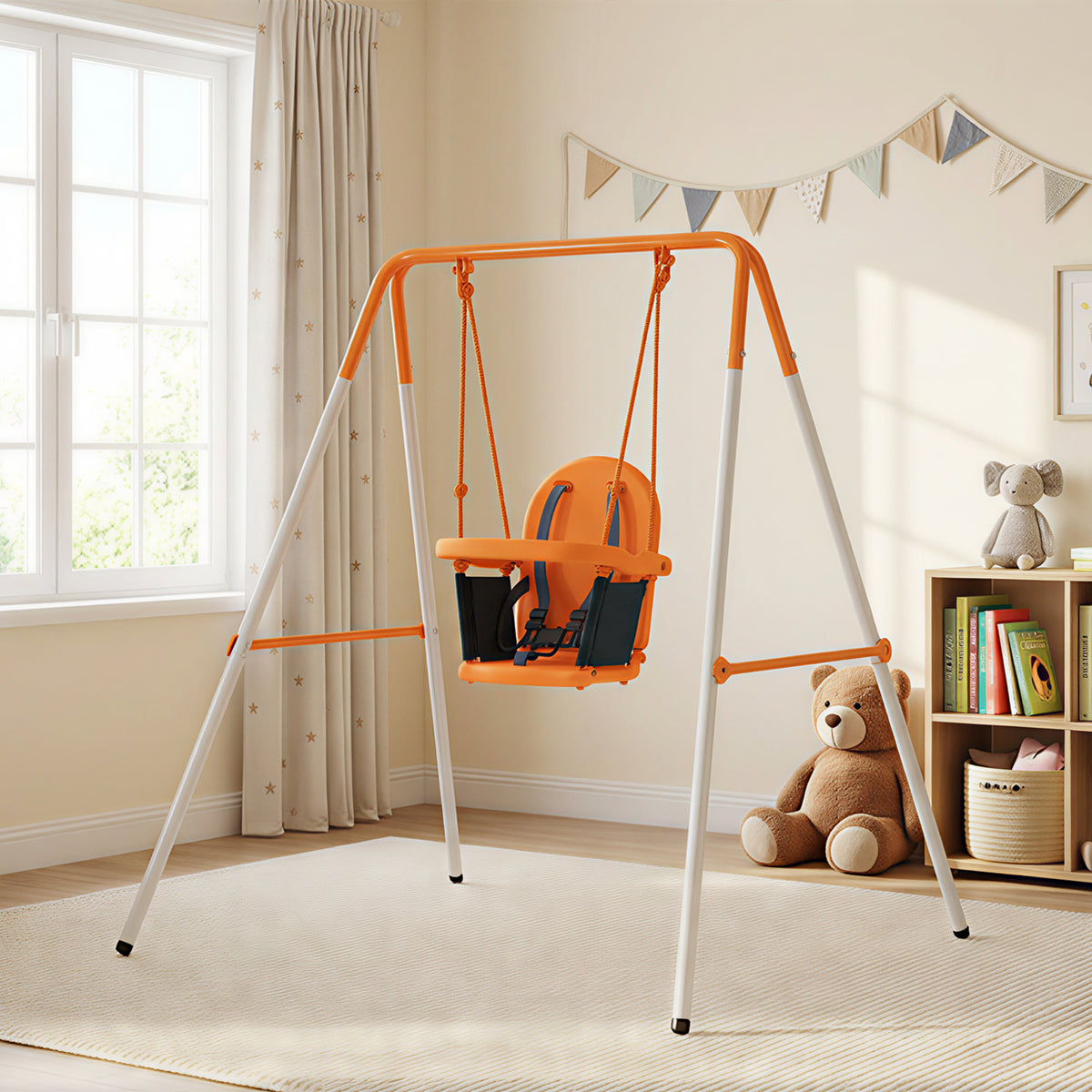 Balançoire portique pour enfants de 6 à 36 mois capacité de charge de 25 Kg en acier hauteur 122 cm orange