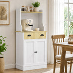 Kitchen microwave cabinet with open space, 1 drawer and 2-door cupboard, 61 x 35 x 125.4 cm, oak