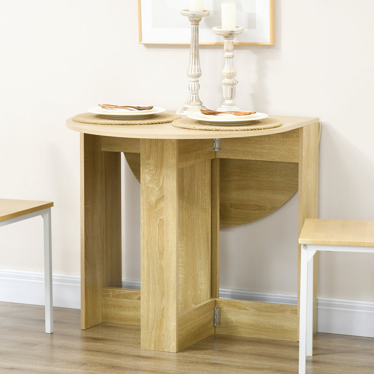 Table pliable de cuisine salle à manger 2 abattants - table ovale extensible - en bois chêne