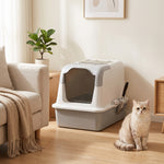 Maison de toilette pour chat bac à litière fermé bac acier inoxydable, nettoyage facile, 60,4 x 40,4 x 41,8 cm, blanc