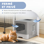 Maison de Toilette pour Chat, Tiroir Coulissant, Couvercle, 2 Portes Réglables, Pelle, Détachable, 48x38x38,5cm, Gris