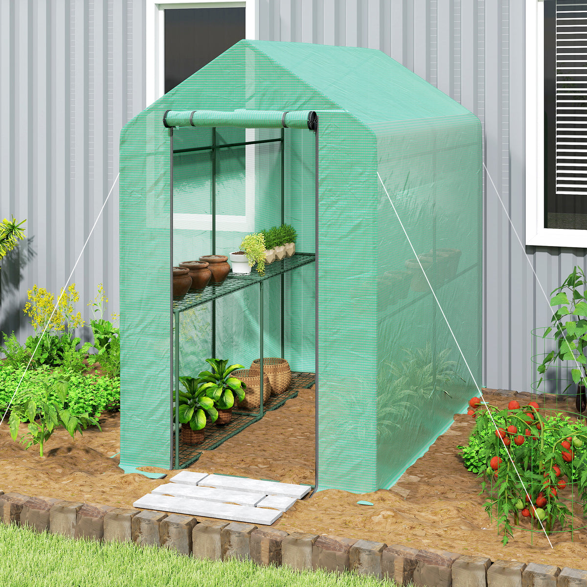 Serre de jardin PE étagère 2 niveaux, serre de balcon, bâche renforcée 140 g/m², châssis en acier, 186x120x190cm, vert