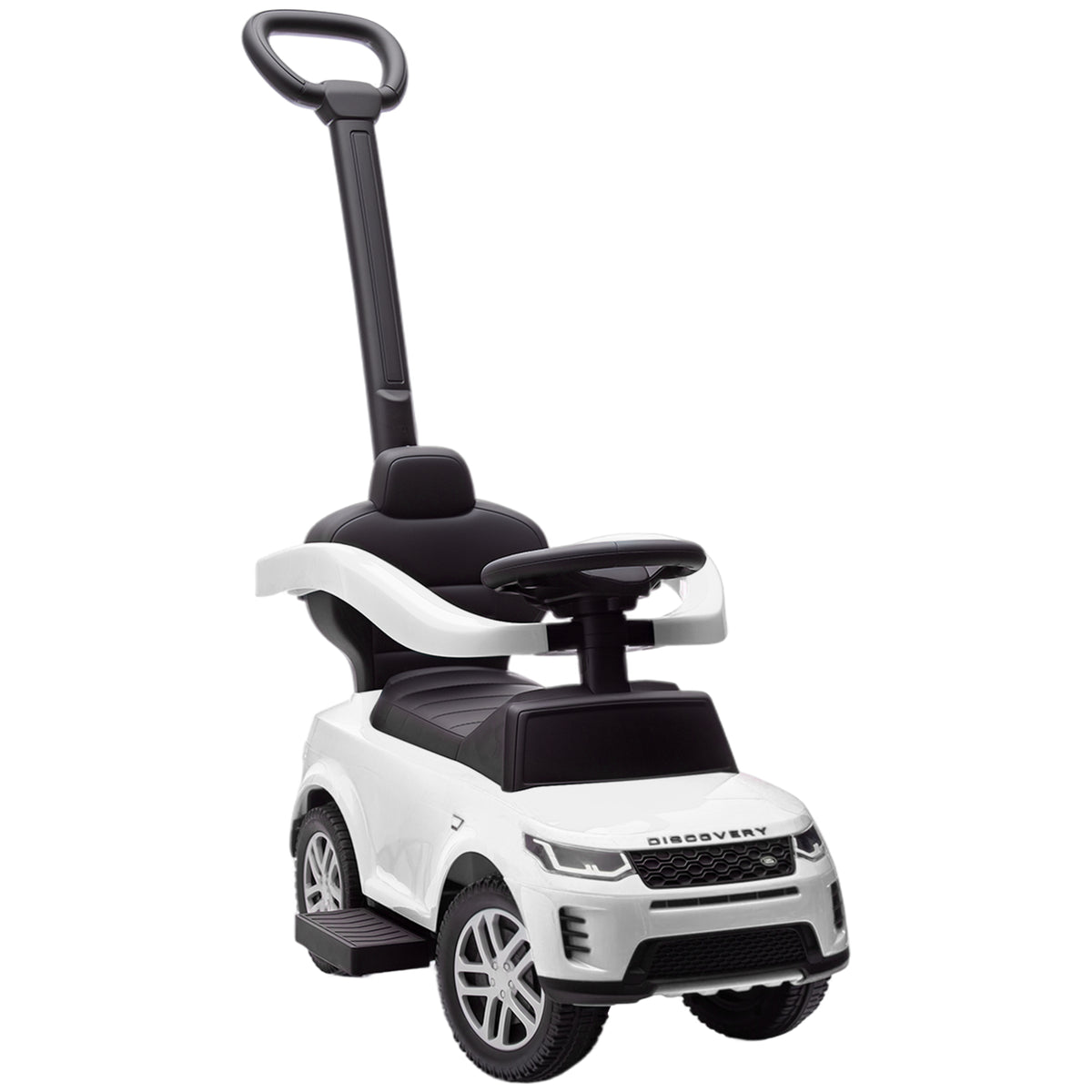 Porteur enfants Land Rover Discovery sous licence, porteur voiture à pousser avec poignée amovible, 84x40x94,5cm, blanc