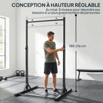 Station de musculation et barre de traction power tower 200 kg avec 8 niveaux de hauteur noir