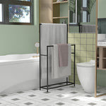 Porte serviettes sur pied sèche serviette 2 niveaux en métal pour la salle de bain, dim. 66l x 20P x 110H cm, noir