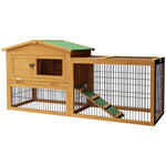 Clapier de sol cage à lapin niche supérieure avec rampe enclos extérieur porte verrouillable 150 x 52,5 x 68 cm jaune