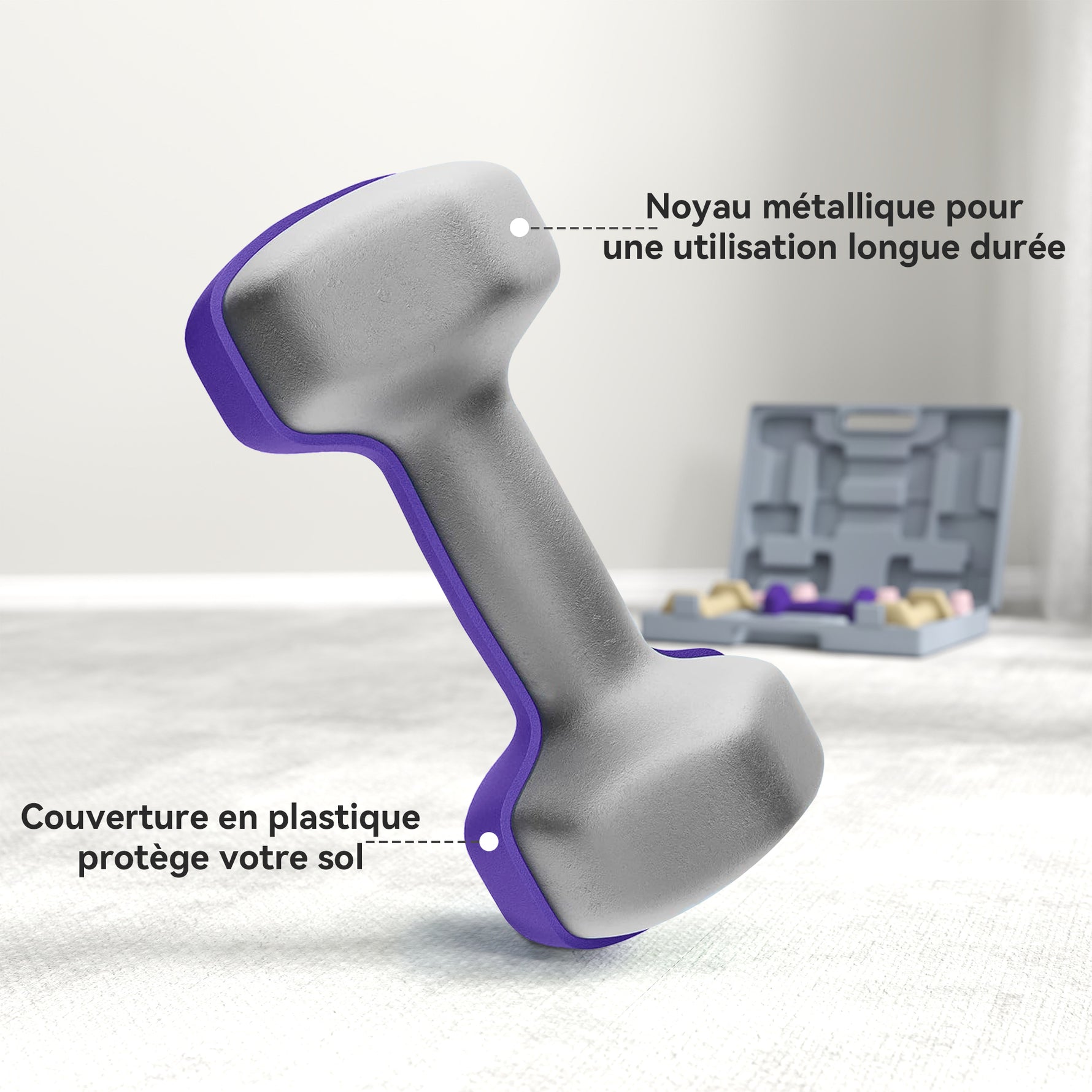 Ensemble d'haltères hexagonaux 12 kg avec mallette lot de 6 haltères revêtement en polyuréthane, en acier, multicolore