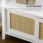 Banc à chaussures meuble de rangement avec porte coulissante et façades rotin tissé 80 x 35 x 45 cm blanc