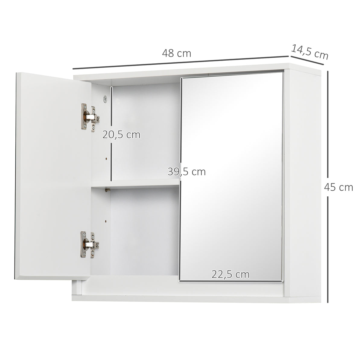Armoire Murale Miroir Salle de Bain 2 étagères dim. 48L x 14l x 45H cm Panneaux Particules MDF Blanc