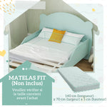 Lit enfant 70x140 cm avec barrières de sécurité thème d'ours pour garçons, filles, âgés de 3 à 6 ans, vert