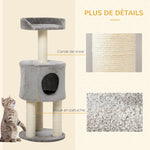 Arbre à chat griffoirs grattoirs sisal naturel arbre à grimper niche plate-forme en peluche hauteur 103 cm gris