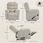 Fauteuil Inclinable de Massage et Chauffage, Fauteuil de Relaxation, Appuie-tête Réglable Poches Latérales, Crème
