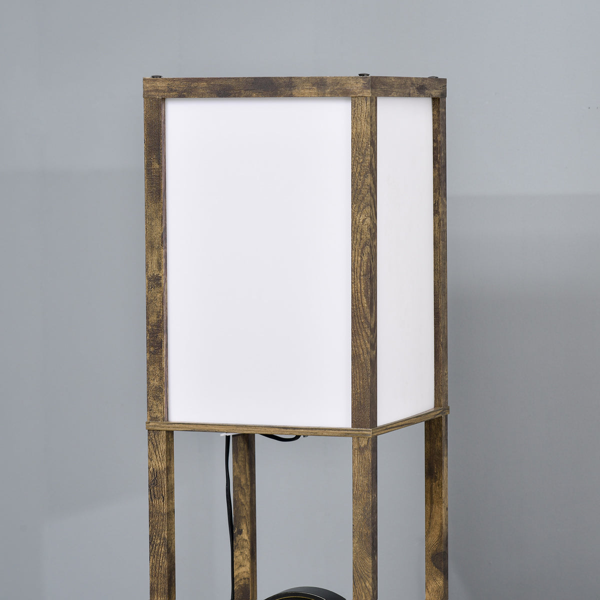Lampadaire étagère Lampe étagère 26L x 26l x 160H cm 3 étagères 4 Niveaux MDF Blanc et Marron