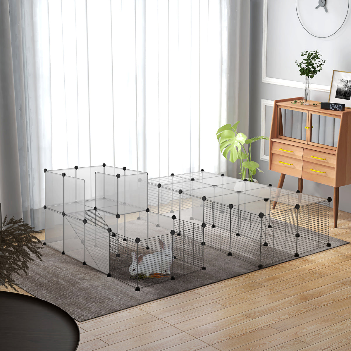 Lot de 2 enclos pour petits animaux design DIY cage modulable pour cochon d'Inde lapin chinchillas