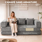 Canapé Convertible 3 Places Compressé 5 en 1, Canapé-Lit en Chenille 205cm, Assise Profonde, 2 Coussins, Gris-4