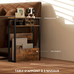 Table d'appoint table de chevet avec étagère à deux niveaux coins arrondis 46l x 18P x 58,5H cm brun rustique-3