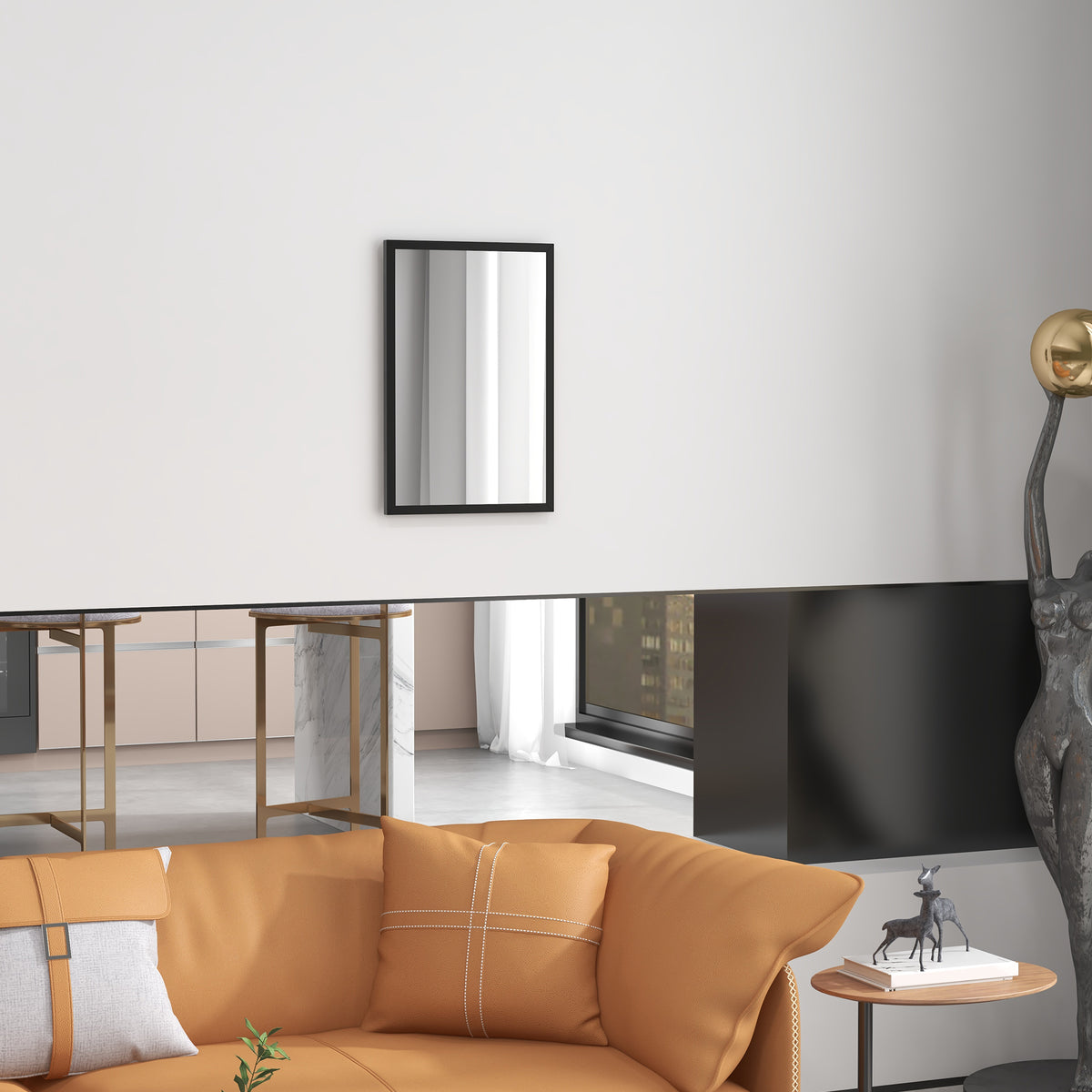 Miroir mural rectangulaire 60 x 40 cm, cadre en bois noir, idéal pour la salle de bain, salon ou chambre