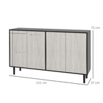 Buffet de cuisine meuble de rangement 2 placards avec étagères réglables, 121 x 37 x 75 cm, noir et aspect bois gris