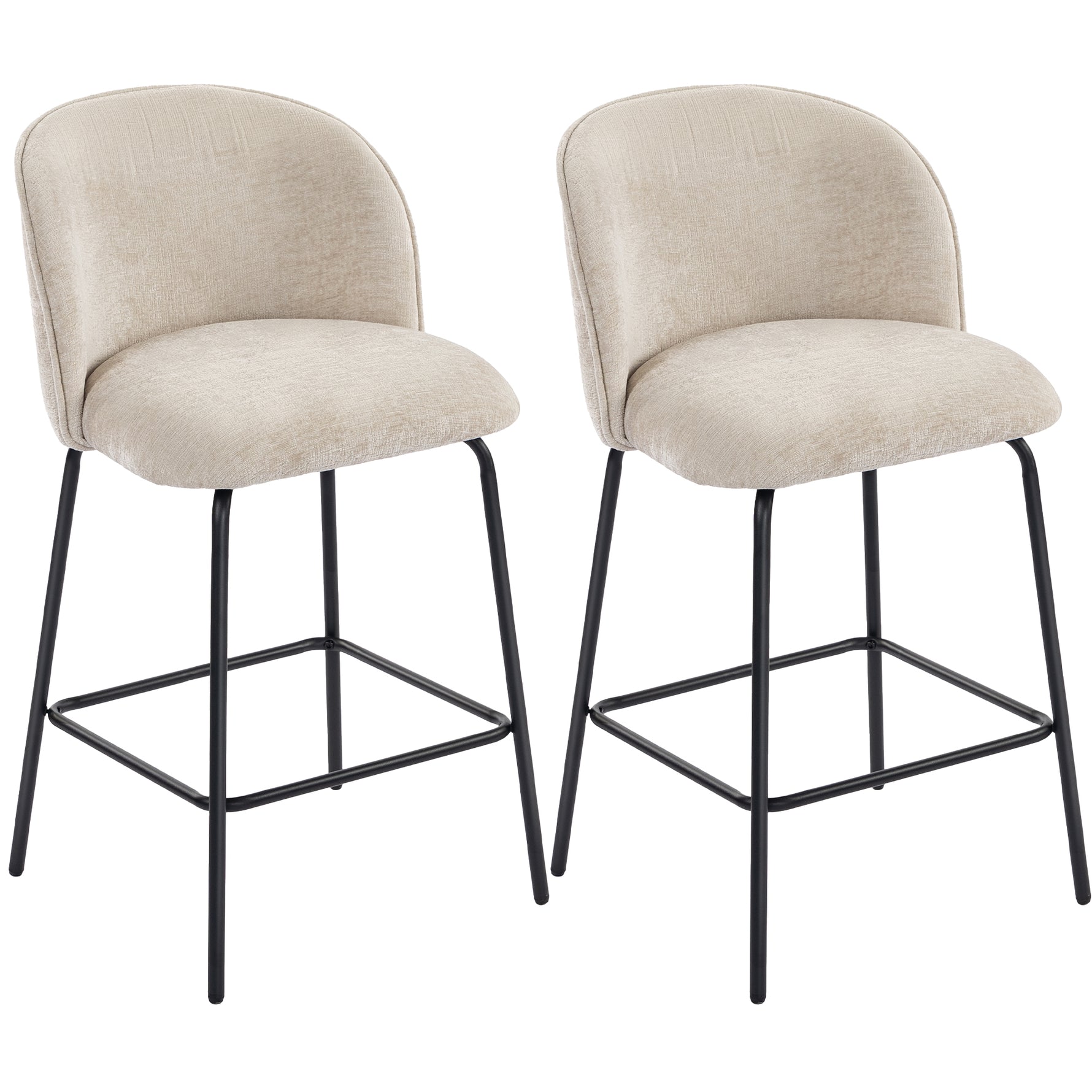 Lot de 2 tabourets de bar, chaises de bar avec repose-pieds et dossier, tissu en chenille, hauteur d'assise 68 cm, beige