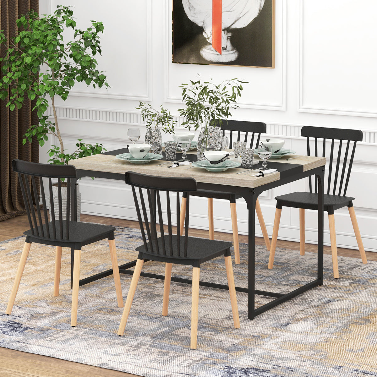 Lot de 4 chaises style scandinave dossier haut assise en polypropylène pieds en hêtre 48 x 52,5 x 83 cm noir