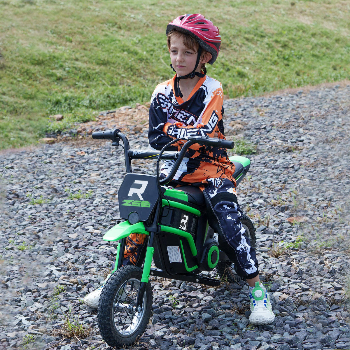 Moto cross électrique enfant moto électrique enfants moteur 350 W batterie 12V 8-16 km/h pneus gonflables 12'' vert
