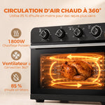 Friteuse à Air Chaud 36L, Four à Air Chaud 1800 W avec Rôtissoire, Plaque de Cuisson, Panier de Friture et Grille, Noir