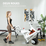 Vélo d'appartement silencieux avec selle et résistance réglables, moniteur LCD, support de tablette, blanc