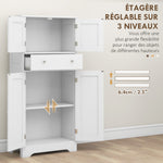 Armoire de cuisine buffet cuisine avec placards, étagères réglables, tiroir, 60 x 30 x 128 cm, blanc