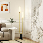 Lampadaire sur pied de salon lampe sur pied avec 2 abat-jours en verre, base en marbre et interrupteur à pied, blanc