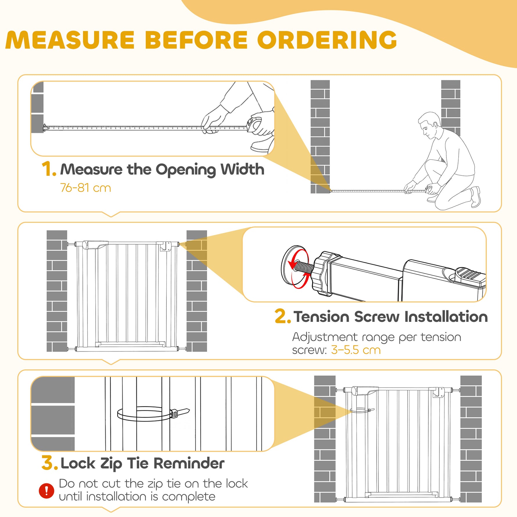 Barrière de sécurité pour chiens et bébés 76 à 81 cm avec extension fixation par pression sans perçage blanc