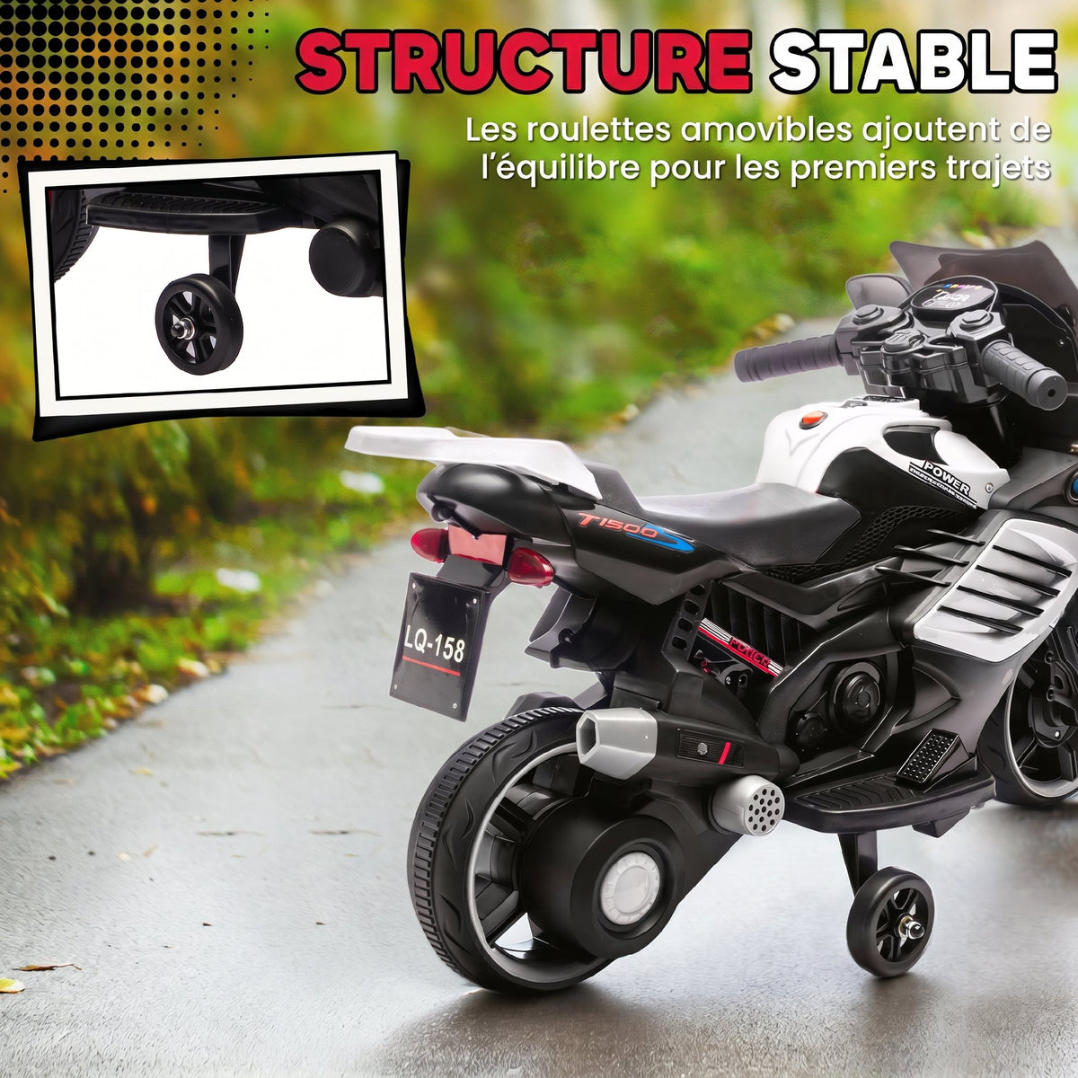 Moto électrique enfants 6 V, voiture électrique enfants avec roues d'entraînement, effets lumineux et sonores, blanc
