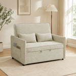 Canapé Convertible 2 Places, Canapé-Lit 3 en 1 Chenille 125 cm avec Dossier Réglable, Assise Large, 2 Oreillers, Crème